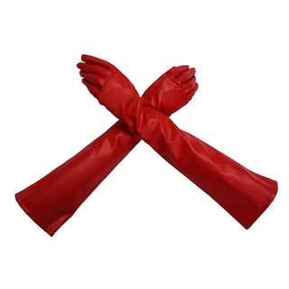 Red Solid faux Leather Long Gloves