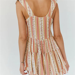 Women Boho Graphic Mini Dress Ruffle Strap A Line Sundress Graffiti Short Babydoll Dress Floral Going Out Dresses