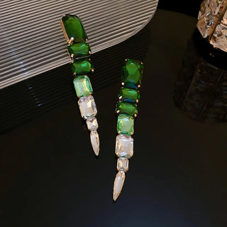Square Green Crystal Earrings Oversize Ladys Long Geometric Dangle Earrings for Women Fashion Jewelry Gifts