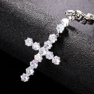 Fashion Long Chain Rhinestone With Cross Pendant Necklace For Women Fashion Jewelry Maxi Trendy Lady's Statement Necklace