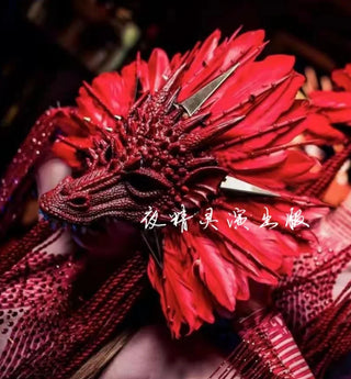 Red Dragon Mask Headdress Performance Clothing Nightclub Red Exaggerated Headwear Performance Clothing