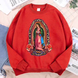 Señora De Guadalupe Sweatshirts Loose Hoodie Cartoon Fleece Hoody Clothing Casual O-Neck Hoodie Pullover