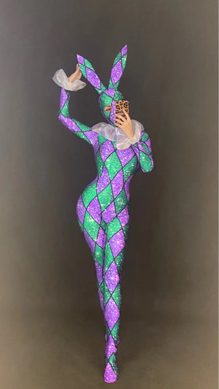 Halloween Designer Jumpsuit Bunny harlequin circus sideshow Cosplay Costume Collar Costume