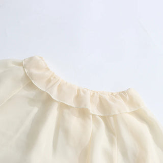 Whimsical Loose Sheer Blouse High Neck Long Sleeves Patchwork Ruffles Folds Elegant