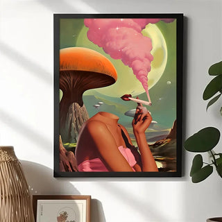 Retro Surrealism Space UFO Trippy Poster Canvas Painting Wall Art Pictures Home Room Decor