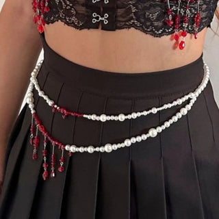 Designer Red blood belt Jewelry Multilayer Pearl waist chain for Women's Fashion Retro Character Playing Body Accessories Party Belts