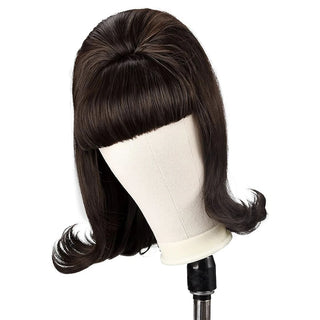 Synthetic  A 14-inch black vintage period women's short straight wig with flat bangs is perfect for everyday holiday parties
