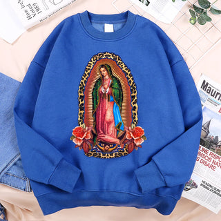 Señora De Guadalupe Sweatshirts Loose Hoodie Cartoon Fleece Hoody Clothing Casual O-Neck Hoodie Pullover