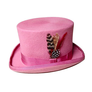 Pink 100% Wool Hat Top Mad Hatter Black White Magic Hat Feather Accessories
