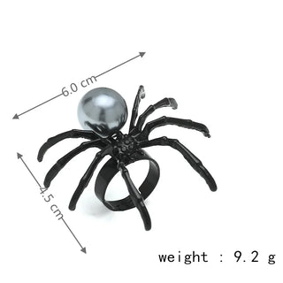 Halloween Exaggerated Spider Rings for Gothic Aesthetic Dark Animal Imitation Pearl Finger Ring Men Party Punk Jewelry