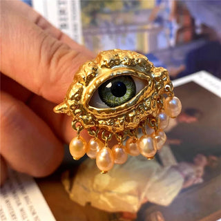 Third Eye Freshwater Pearl Tassel fashion cocktail Ring earrings face jewelry Halloween witch eye
