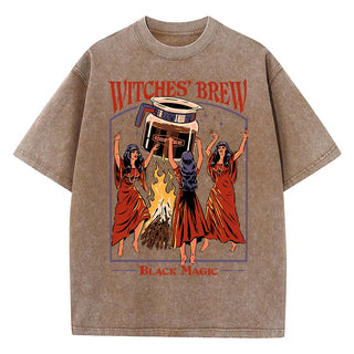 Witches Brew Coffee Black Magic Washed Retro Snow T Shirt Summer Clothes Casual Tee Clothes T-Shirt Cotton Breathable Tops