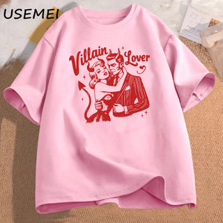 Villain Lover T-shirts Dark Romance Tee Retro Bookish Merch Graphic T Shirts Book Lover Gift YA Dark Fantasy Book Club Clothes
