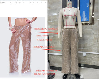 Mermaid Glitter Sequin Embroidery Loose Fit Long Pants