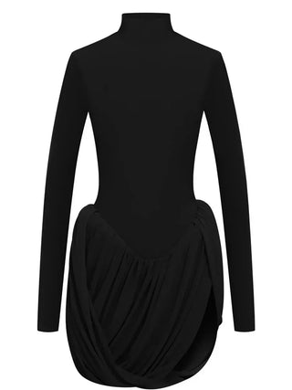 Backless Pleated valentine Dress Fashion Long Sleeve High Waist Solid Elegant Party Bandage Dress