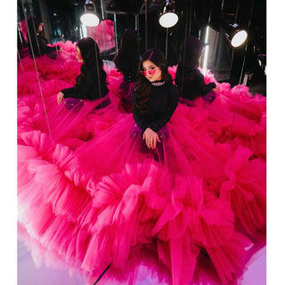 Gothic Hot Pink Sheer Tulle Tutu Gown Custom