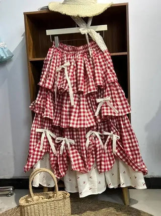 Ruffle Plaid Skirts Vintage