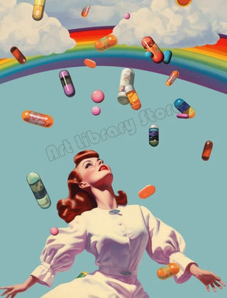 Retro Surrealism Space UFO Trippy Poster Canvas Painting Wall Art Pictures Home Room Decor