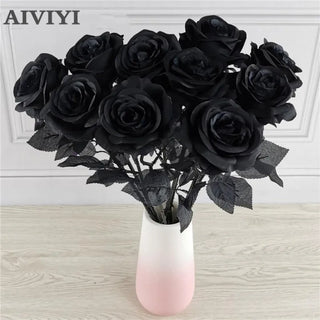 5/6pcs 8-9cm Silk Black Rose Artificial Flower Head Bouquet Home Living Room Wedding Chritmas Decoration New Year Decoration