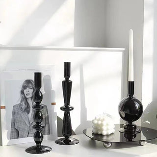 Black Glass unique Candle Holder Living Room Modern Halloween Decoration Table Creative Candlestick Glass Vase Bookshelf Decor