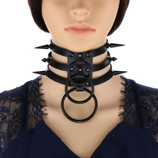 Black Rivet leather Choker Necklace Punk Circle Spike Goth Collar Halloween Emo Witch Jewelry