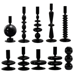 Black Glass unique Candle Holder Living Room Modern Halloween Decoration Table Creative Candlestick Glass Vase Bookshelf Decor