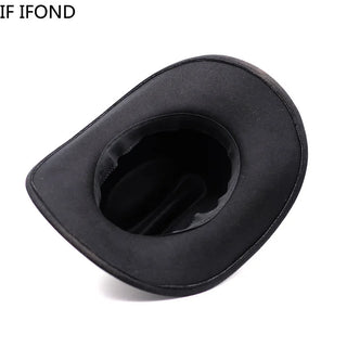 Vintage Black Western Cowboy Hat Halloween Jazz Cowgirl Leather Wide Brim
