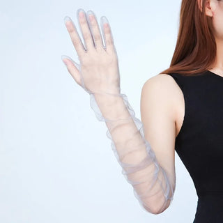 Sheer Ultra Tulle Gloves Mesh Full Finger Elbow Long Gloves Vintage Sunscreen Gloves Wedding Bride Dress Mittens