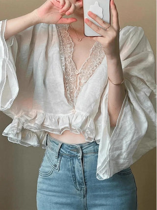 Lace V Chemise Femme Blouse