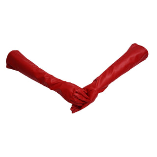 Red Solid faux Leather Long Gloves