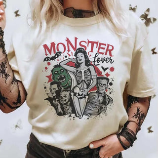 Vintage Halloween Monster Lover Printed T-Shirt Summer Fashion T-Shirt Casual Short Sleeved Clothing Top Loose T-Shirt