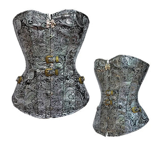 Gothic Corset Top Steampunk Sliver Corsets Printed Steel Boned Buckle Belted Bustier Corset Body Shapewear