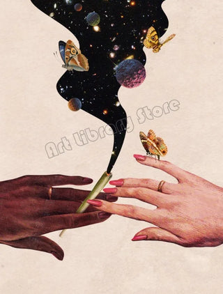 Retro Surrealism Space UFO Trippy Poster Canvas Painting Wall Art Pictures Home Room Decor