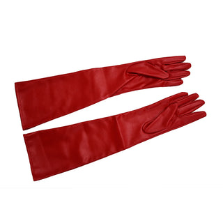 Red Solid faux Leather Long Gloves