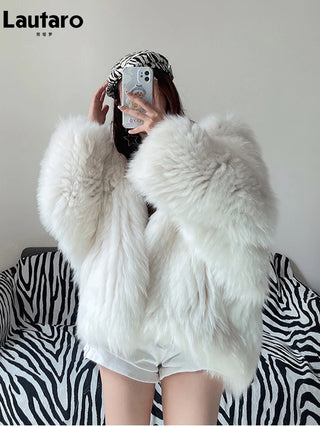 Thick Warm Soft Colored Faux Fur Jacket fashion with Hood Bat Sleeved Loose Casual Designer Clothes