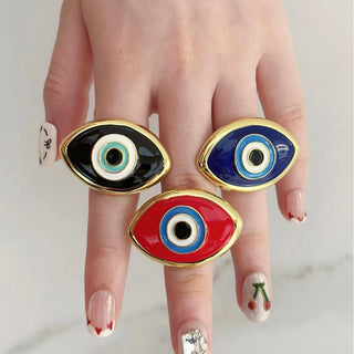 Enamel Evil Eye Open Rings Blue Eyes Metal Adjustable