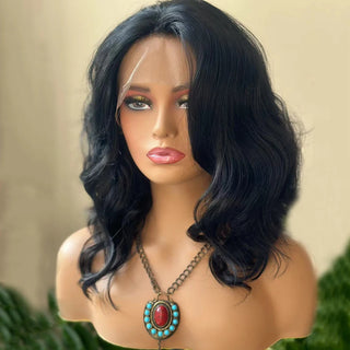 RONGDUOYI Short Wavy Orange Ginger Bob Synthetic Lace Front Wig Middle Part Body Wave Wigs for Black Women Use Blonde Black Hair