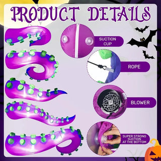 Five 5-foot Long Inflatable Glowing Giant Octopus Tentacles for Halloween, with Built-in LED and Halloween Window Decoration