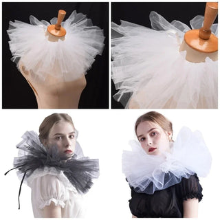 Ruffle Doll Vintage Mesh Neck Ruff Detachable Tulle Ruffle Collar for Renaissance Victorian Halloween Cosplay Costume Collar