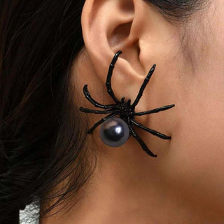 New Fashion Black Spider Pearl Earring Trendy Personality Dark Style Halloween Accessories Alloy Geometric Ear Accessory