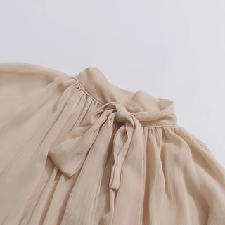 Whimsical Loose Sheer Blouse High Neck Long Sleeves Patchwork Ruffles Folds Elegant