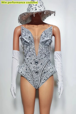 Full Diamonds Multi-Color Tight And Sexy Jumpsuits Gloves Hats Parties Nightclubs Bars Performance Costumes