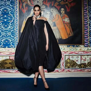 Custom Gowns With Cloak Elegant Long Maxi Dress To Party Off Shoulder Cape Puffy Ankle Length Formal Dresses