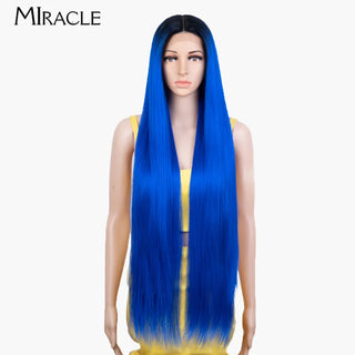 MIRACLE Synthetic Straight Lace Wig for Women Blonde Cosplay Wig Soft Long 38Inch Fiber Hair Lace Front WIg Heat Resistant