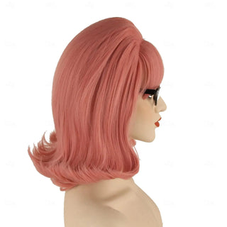 HAIRJOY Synthetic Hair Pink updo Wig 70s Pinup Pelucas 60s Beehive  Vintage Look Halloween Costume Women Curly Wig wtih Bang