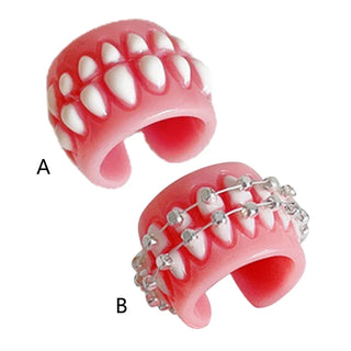 Braces Colorful Acrylic Teeth Rings Geometric Resin Ring Halloween Party Jewelry