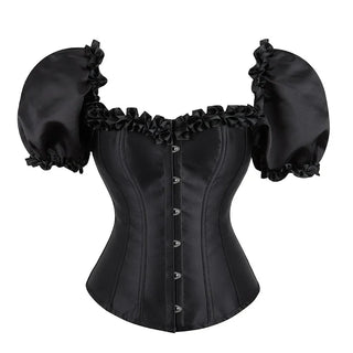 Corset Bustier Top Women Plus Size Flowers Up Trim With Sleeves One Shoulder Satin Corsets Overbust Costumes Victorian