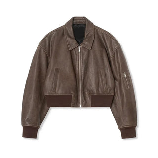 Street Short Leather Jacket Women Vintage Loose Lapel Long Sleeve Zipper Coat Spring Lady Locomotive High Street Outwear
