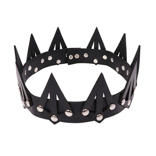 Leather Crown Unisex King Queen Black Gothic Crown Halloween Masquerade Cosplay Wedding Birthday Party Costume Accessories Props
