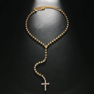 Fashion Long Chain Rhinestone With Cross Pendant Necklace For Women Fashion Jewelry Maxi Trendy Lady's Statement Necklace